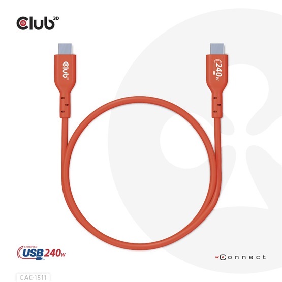 Club3D CAC-1511 1m USB2 Type-C 480Mb PD 240W adat- és töltőkábel