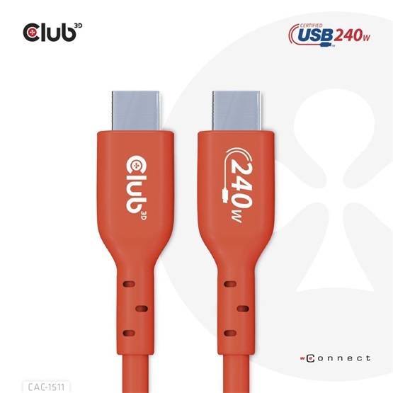 Club3D CAC-1511 1m USB2 Type-C 480Mb PD 240W adat- és töltőkábel