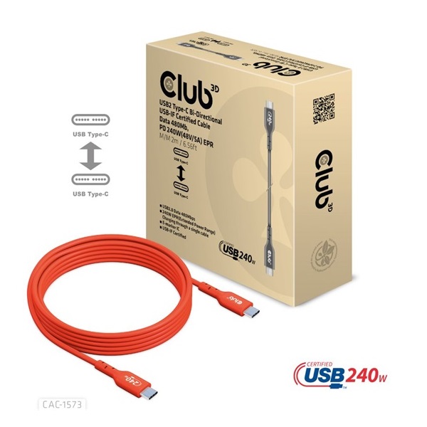 Club3D CAC-1573 2m USB2 Type-C 480Mb PD 240W adat- és töltőkábel