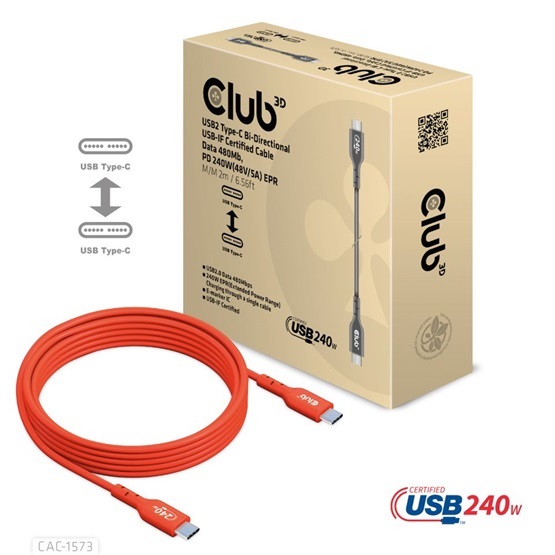 Club3D CAC-1573 2m USB2 Type-C 480Mb PD 240W adat- és töltőkábel