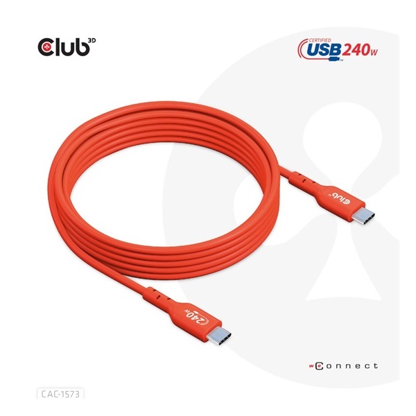 Club3D CAC-1573 2m USB2 Type-C 480Mb PD 240W adat- és töltőkábel