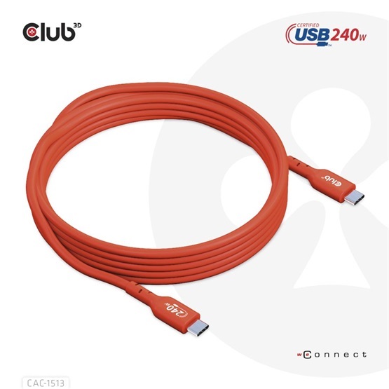 Club3D CAC-1513 3m USB2 Type-C 480Mb PD 240W adat- és töltőkábel