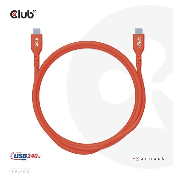 Club3D CAC-1513 3m USB2 Type-C 480Mb PD 240W adat- és töltőkábel