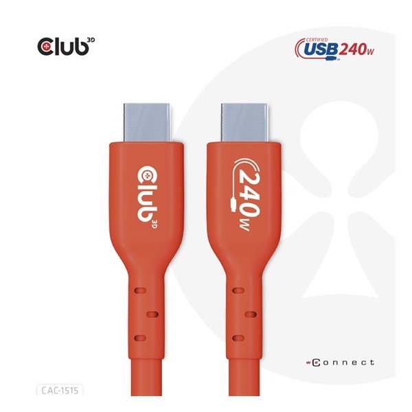 Club3D CAC-1515 4m USB2 Type-C 480Mb PD 240W adat- és töltőkábel