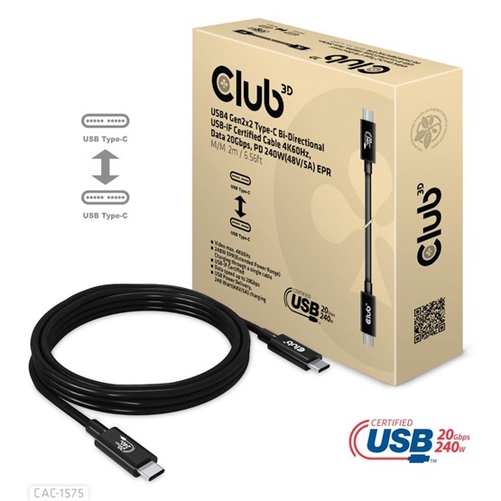 Club3D CAC-1575 USB4 Gen2x2 Type-C 20Gbps PD 240W adat- és töltőkábel