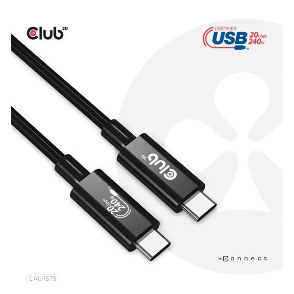 Club3D CAC-1576 USB4 Gen3x2 Type-C 40Gbps PD 240W adat- és töltőkábel