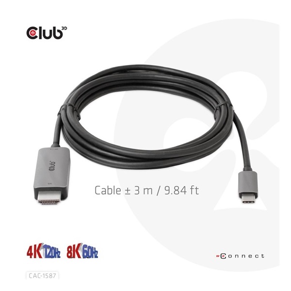 Club3D CAC-1587 USB Gen2 Type C to HDMI 4K120Hz 8K60Hz HDR10 aktív kábel