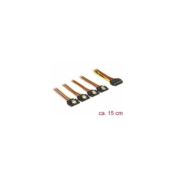Delock 60156 15cm SATA 15pin -4xSATA 15 tűs tápcsatlakozó kábel