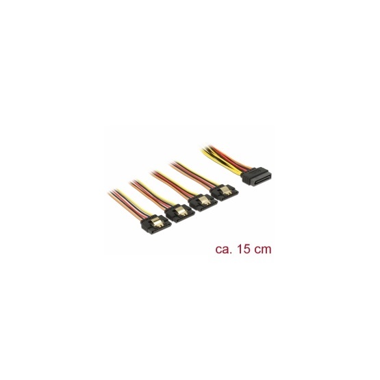 Delock 60156 15cm SATA 15pin -4xSATA 15 tűs tápcsatlakozó kábel