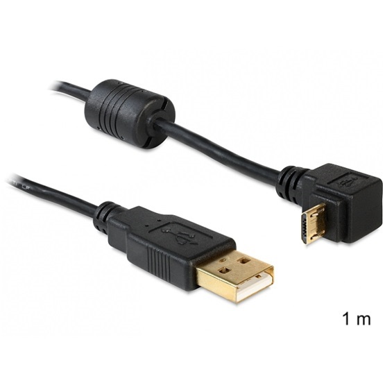 Delock 83148 1m USB-A apa > USB micro-B apa 90°-ban forgatott fel/le kábel