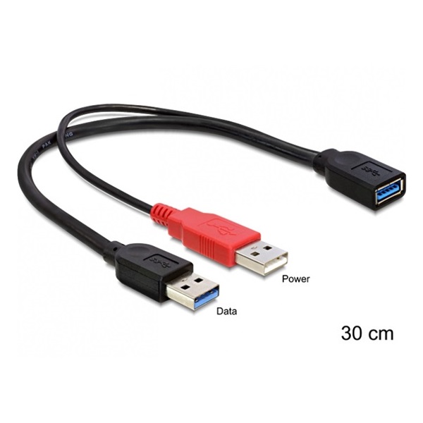 Delock 83176 0,3m USB 3.0-A anya > USB 3.0-A apa + USB 2.0-A apa kábel