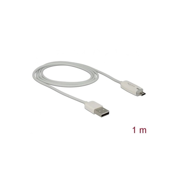 Delock 83604 1m micro USB2.0 - USB LED visszajelzéssel fehér adat- és töltőkábel