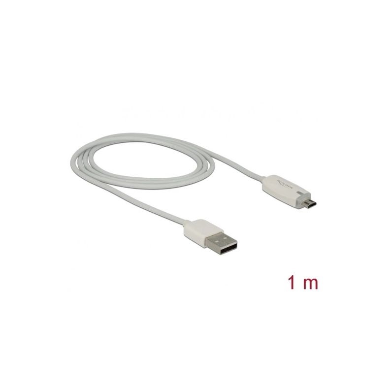 Delock 83604 1m micro USB2.0 - USB LED visszajelzéssel fehér adat- és töltőkábel