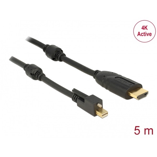 Delock 83732 5m miniDisplayport 1.2-dugós csatl. csavarral > HDMI-csatl. dugó 4K aktív kábel