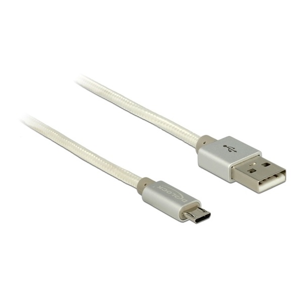 Delock 83916 1m USB2.0 Type-A apa > USB2.0 micro-B textil bevonatú fehér adat- és töltőkábel