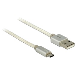 Delock 83916 1m USB2.0 Type-A apa > USB2.0 micro-B textil bevonatú fehér adat- és töltőkábel