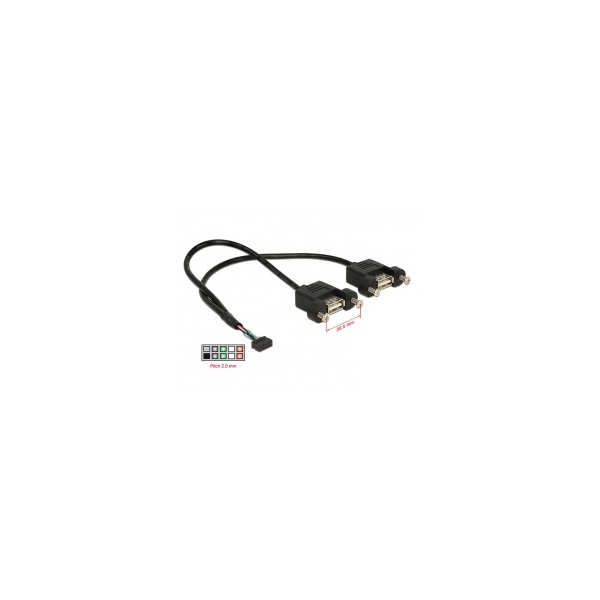 Delock 84832 0,25m USB2.0 pin header anya 2mm 10tűs > 2x USB2.0 Type-A anya panel modul kábel