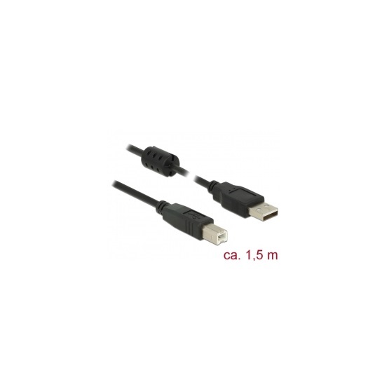 Delock 84896 1,5m USB 2.0 A dugó > USB 2.0 B dugó fekete kábel