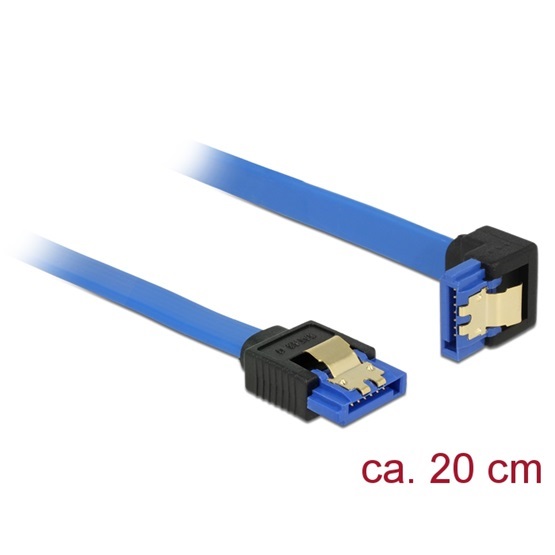 Delock 85089 0,2m 6Gb/s hüvely egyenes > SATA hüvely lefelé ívelt kék SATA kábel