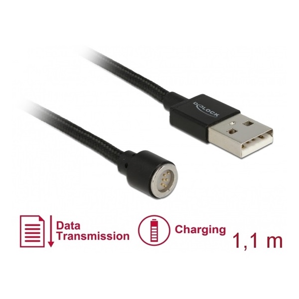 Delock 85724 1,1m Mágneses USB fekete adat- és töltőkábel