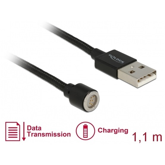 Delock 85724 1,1m Mágneses USB fekete adat- és töltőkábel