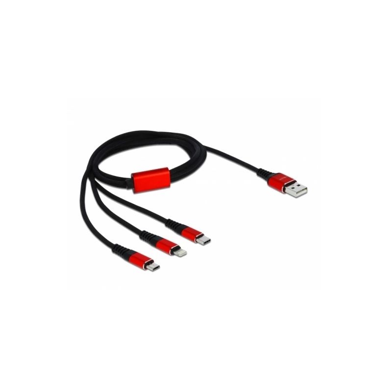 Delock 85892 1m 3in1 Lightning - Micro-USB - USB Type-C töltőkábel
