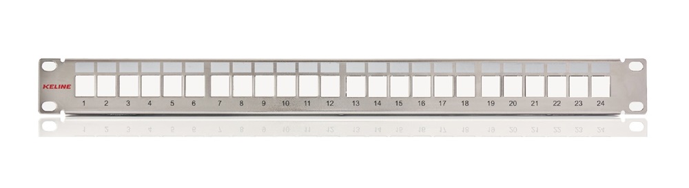 KE-Line Patch panel 1U, ezüst, üres, 24 db keystone jack számára
