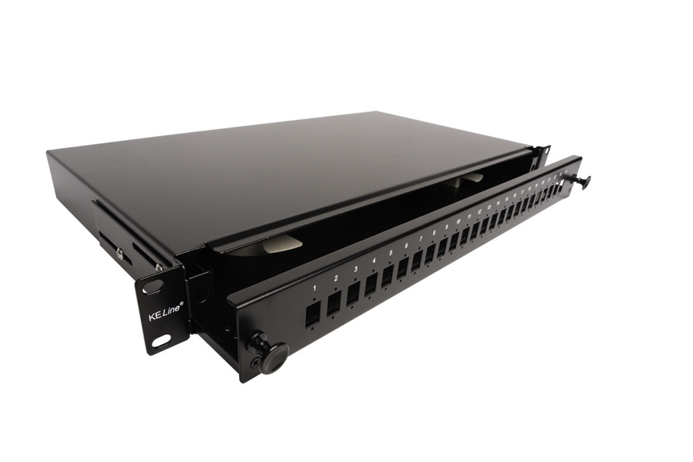 KE-Line RAB-FO-X47-SL Kihúzható patch panel, 1U, 24xSC, LC duplex, E2000 toldó számára