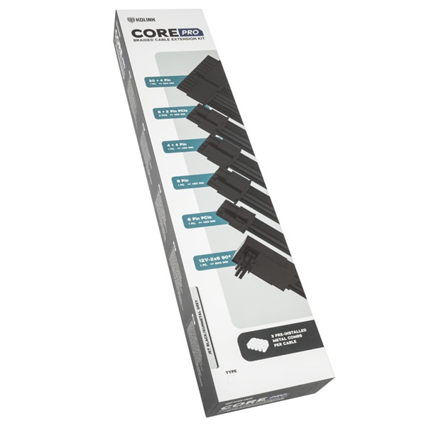 Kábel Kolink Core Pro fonott kábelhosszabbító kit 12V-2x6 Type 1 - Jet Black/Gunmetal Grey