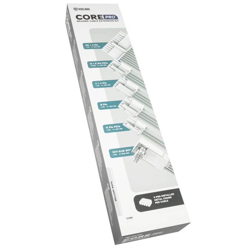 Kábel Kolink Core Pro fonott kábelhosszabbító kit 12V-2x6 Type 2 -  Brilliant White