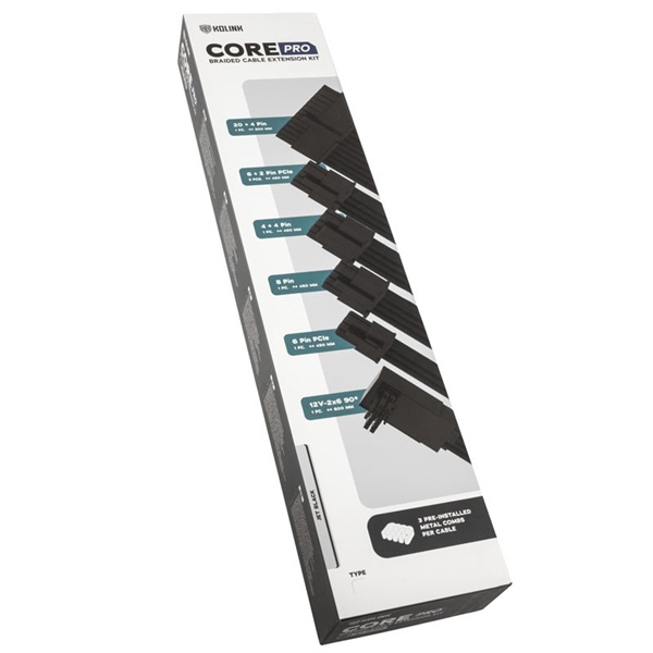 Kábel Kolink Core Pro fonott kábelhosszabbító kit 12V-2x6 Type 2 - Jet Black