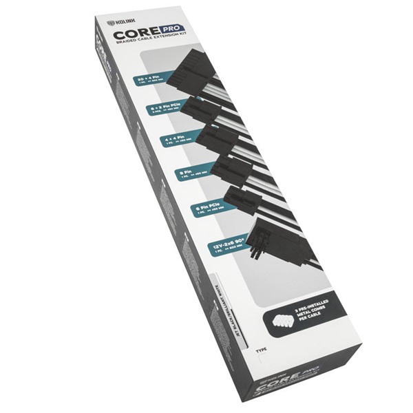 Kábel Kolink Core Pro fonott kábelhosszabbító kit 12V-2x6 Type 2 -   Jet Black/Brilliant White
