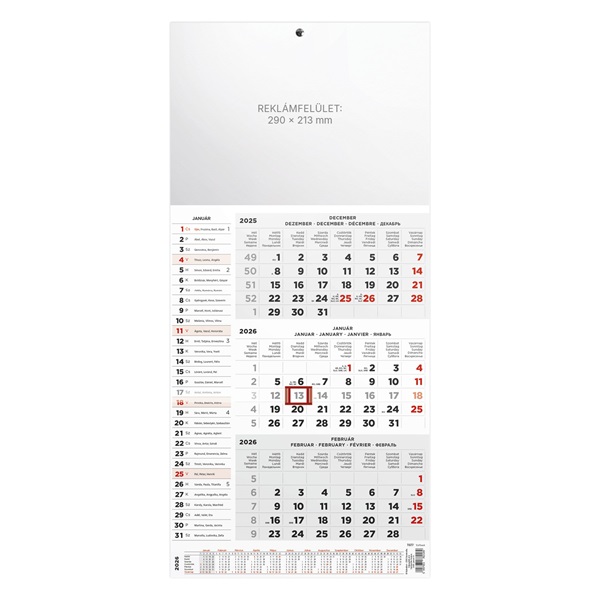 Kalendart 2026 T077 3 havi fej nélkül speditőrnaptár