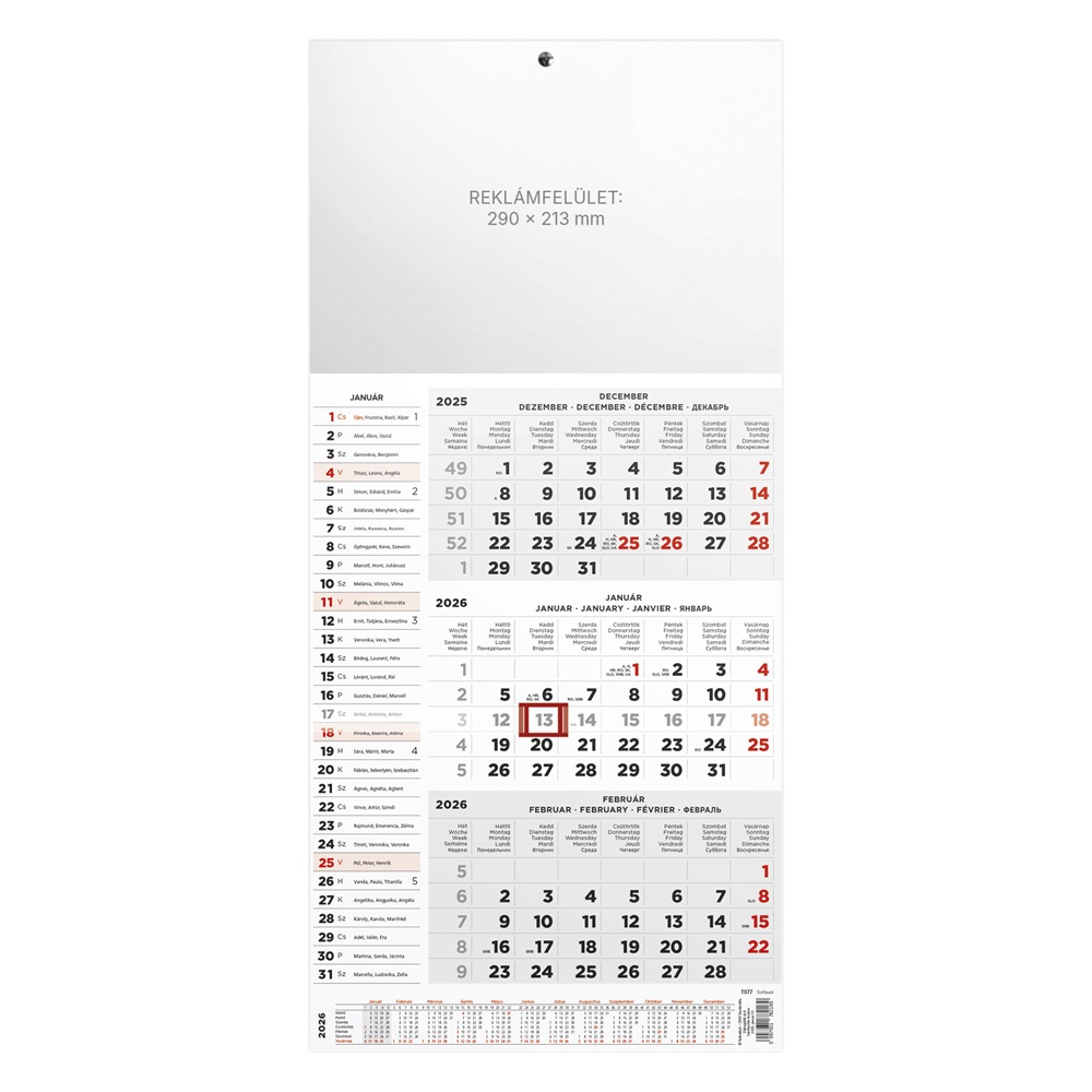 Kalendart 2026 T077 3 havi fej nélkül speditőrnaptár