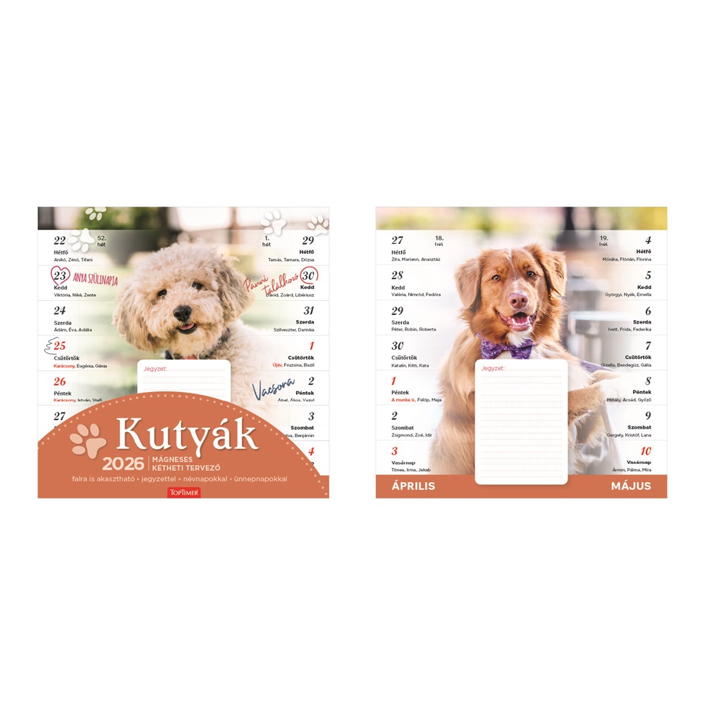 Kalendart 2026 T090 Kutyák mágneses falinaptár