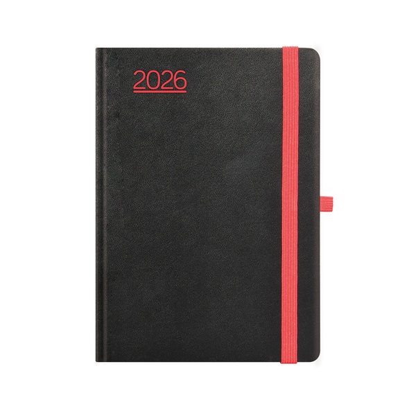 Kalendart Nero 2026 N021 A5 napi beosztású fekete-piros határidőnapló