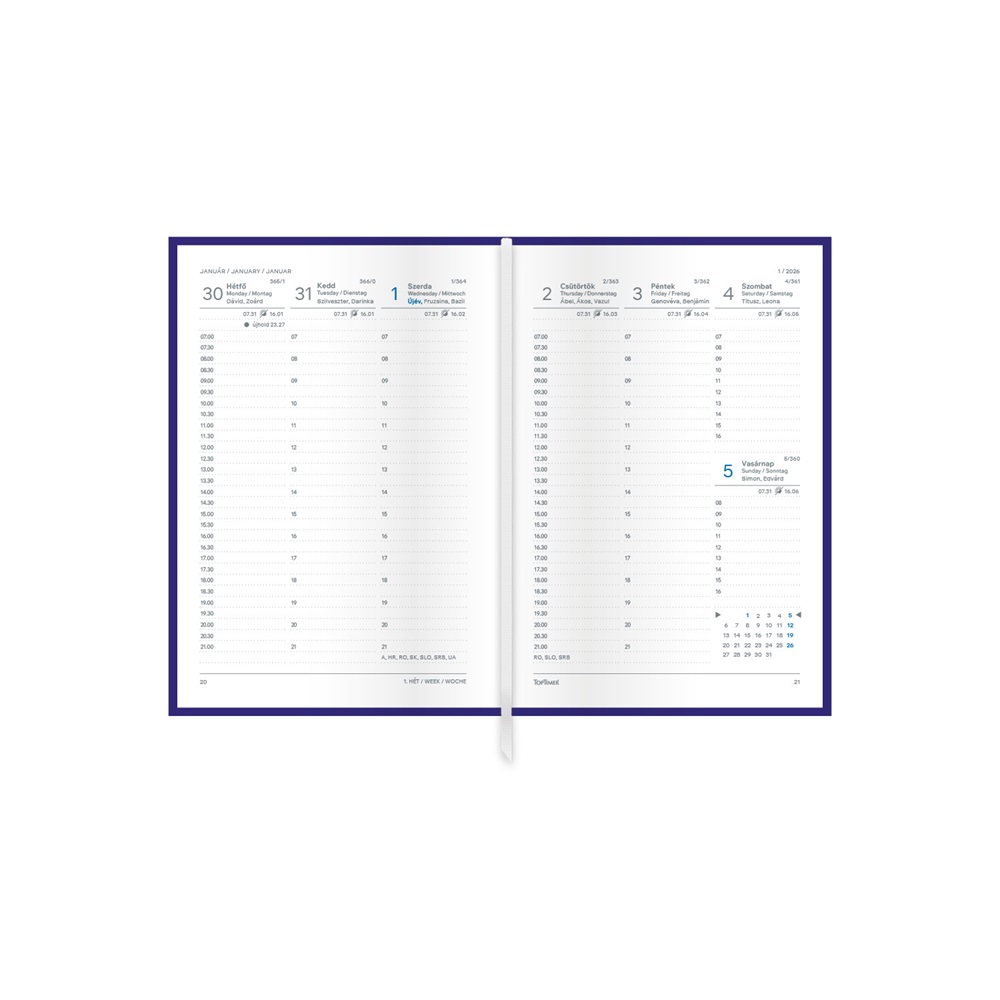 Kalendart Pastel 2026 P012 B6 heti beosztású kék határidőnapló