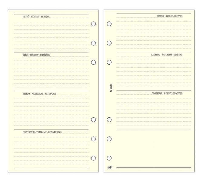 Kalendart Saturnus S358 bianco heti beosztású tervező gyűrűs betétlap