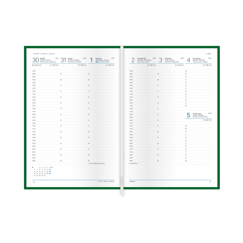 Kalendart Traditional 2026 T011 B5 heti beosztású kék határidőnapló