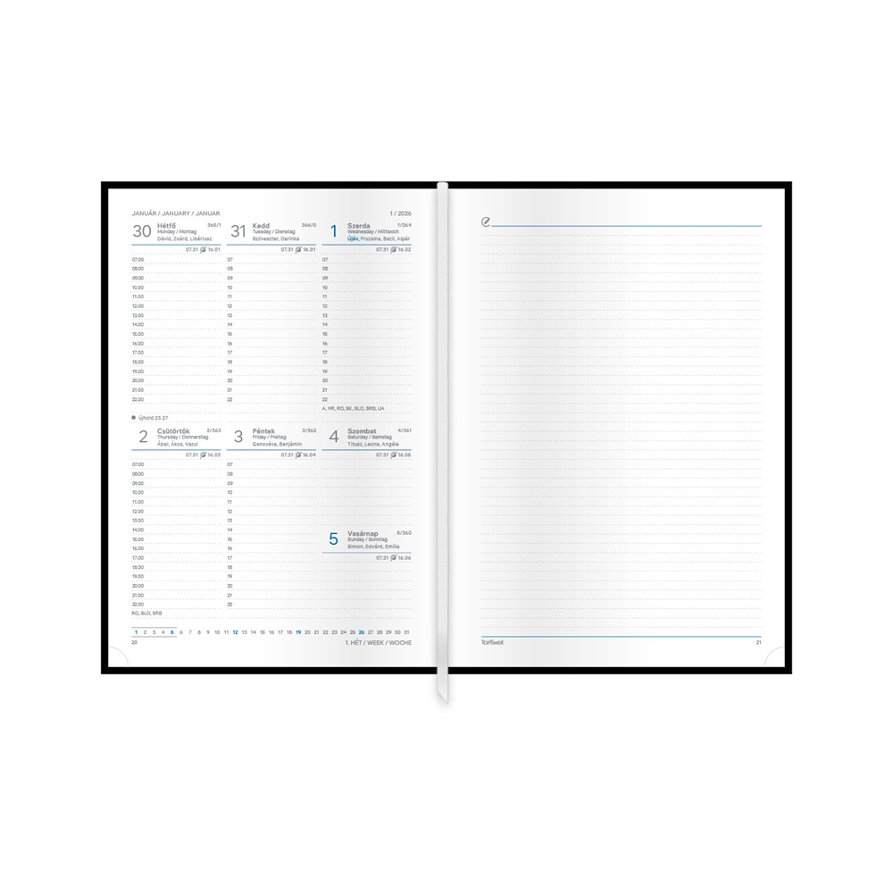 Kalendart Traditional 2026 T015 A5 heti beosztású kék határidőnapló
