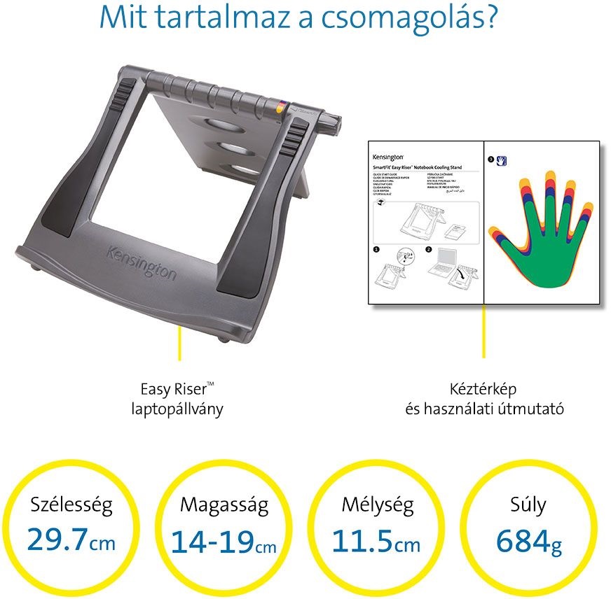 Kensington 60112 SmartFit Easy Riser állítható magasságú szürke notebook állvány