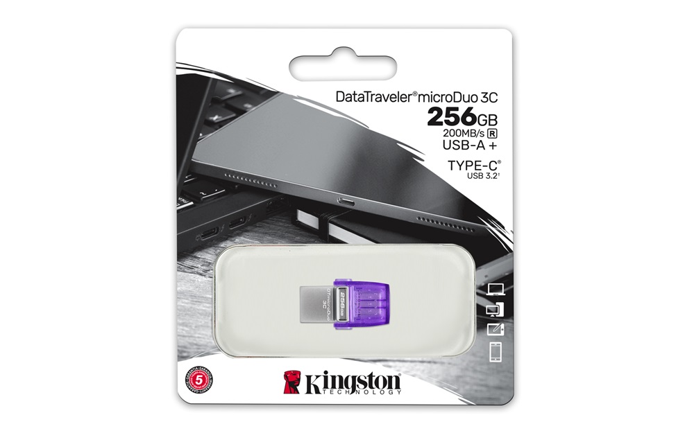 Kingston 256GB USB3.2 Gen1 C/USB3.2 Gen1 A DataTraveler microDuo 3C (DTDUO3CG3/256GB) Flash Drive