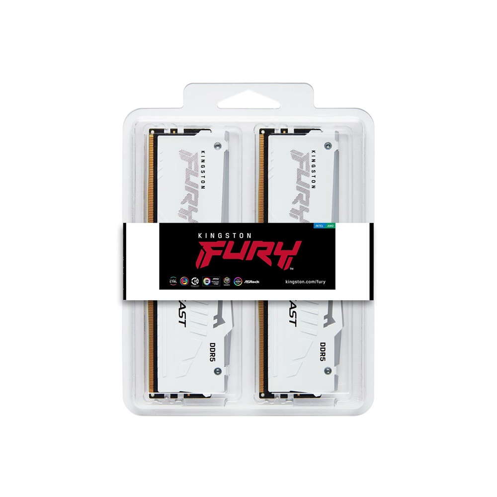 Kingston 32GB 6000MHz DDR-5 Fury Beast White RGB EXPO (Kit! 2db 16GB) (KF560C30BWEAK2-32) memória