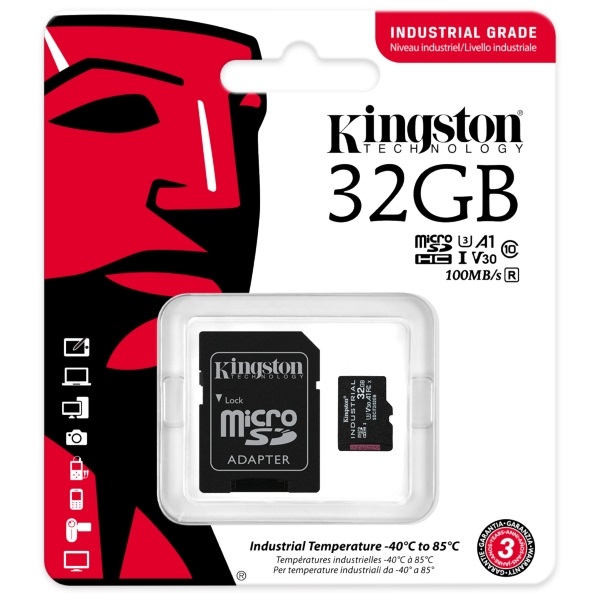 Kingston 32GB SD micro Industrial (SDHC Class 10 A1) (SDCIT2/32GB) memóriakártya + olvasó
