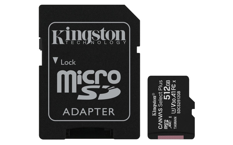 Kingston 512GB SD micro Canvas Select Plus (SDXC Class 10 A1) (SDCS2/512GB) memóriakártya adapterrel