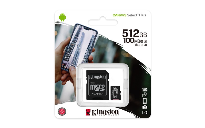 Kingston 512GB SD micro Canvas Select Plus (SDXC Class 10 A1) (SDCS2/512GB) memóriakártya adapterrel