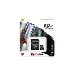 Kingston 512GB SD micro Canvas Select Plus (SDXC Class 10 A1) (SDCS2/512GB) memóriakártya adapterrel