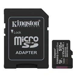 Kingston 512 SD micro Canvas Select Plus (SDXC Class 10 UHS-I U3) memória kártya adapterrel