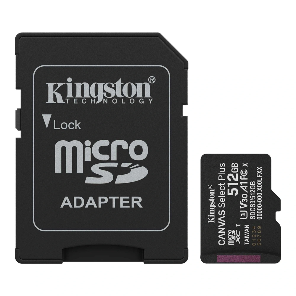 Kingston 512 SD micro Canvas Select Plus (SDXC Class 10 UHS-I U3) memória kártya adapterrel