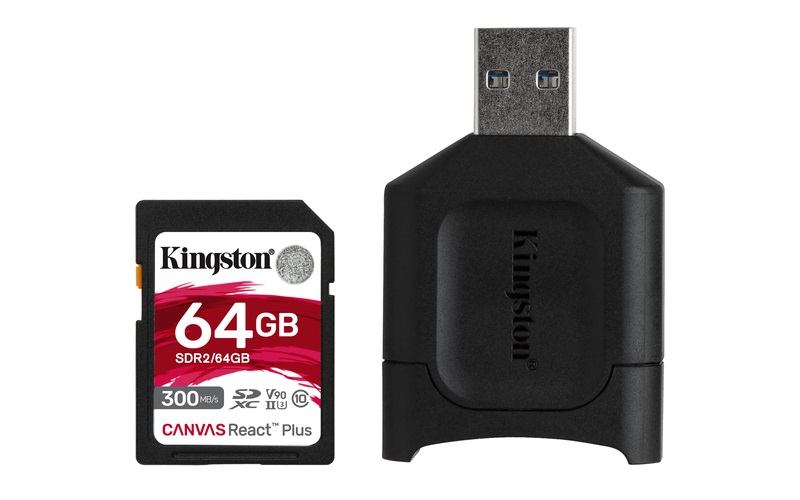 Kingston 64GB SD Canvas React Plus (SDXC Class 10 UHS-II U3) (MLPR2/64GB) memóriakártya + olvasó